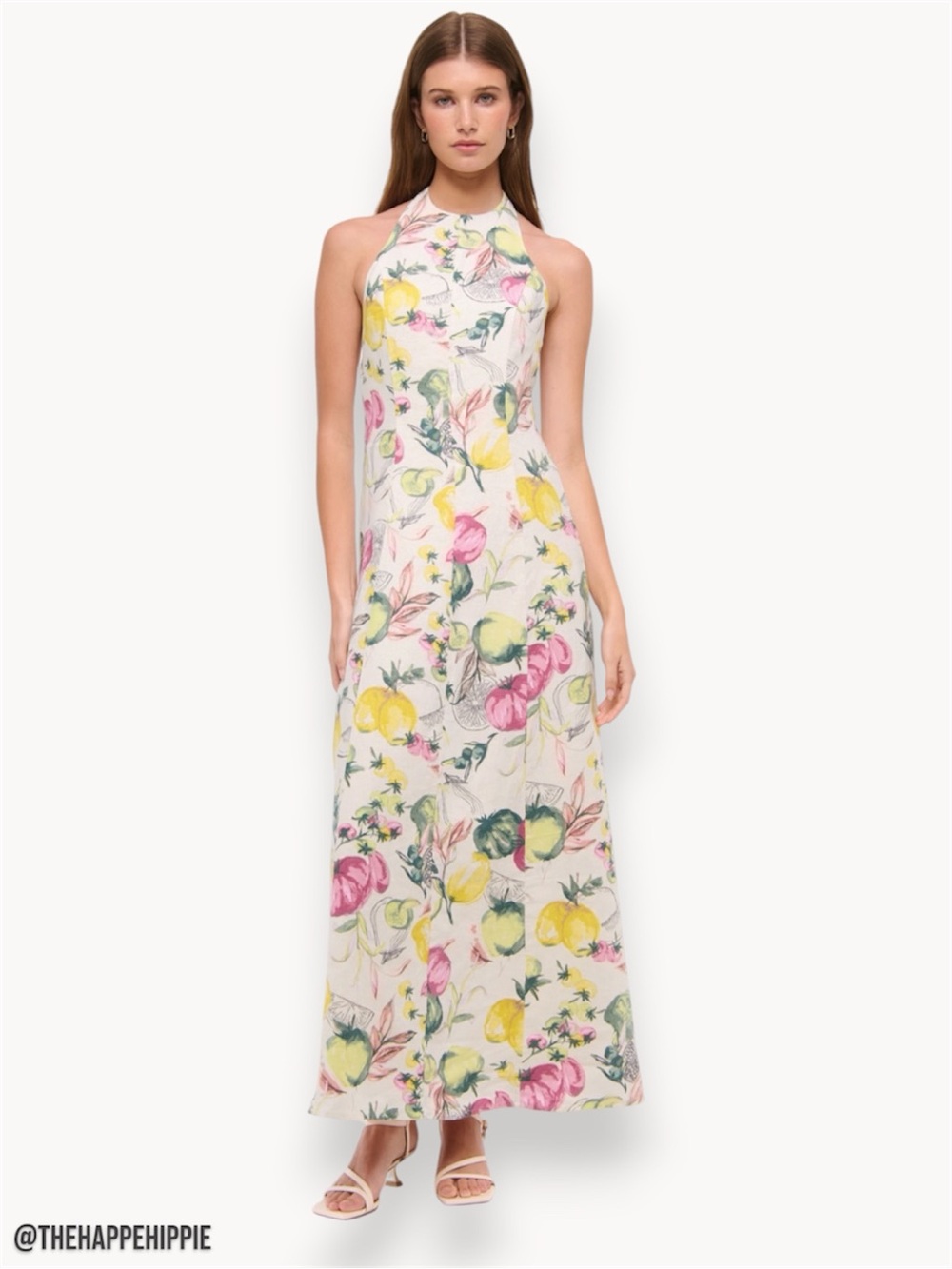 Abercrombie & Fitch Cream Halter Maxi Dress with Pink & Yellow Floral Print